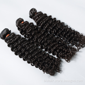 BIS Wholesale 30 inch Deep Wave Bundles With Closure Brazilian Remy Human Hair Weaves Water Curly and 4X4 Lace Closure Frontal